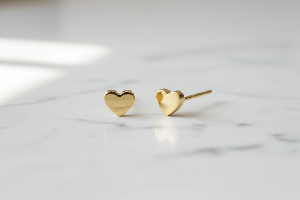 Solid 14k Yellow Gold Tiny Heart Earrings