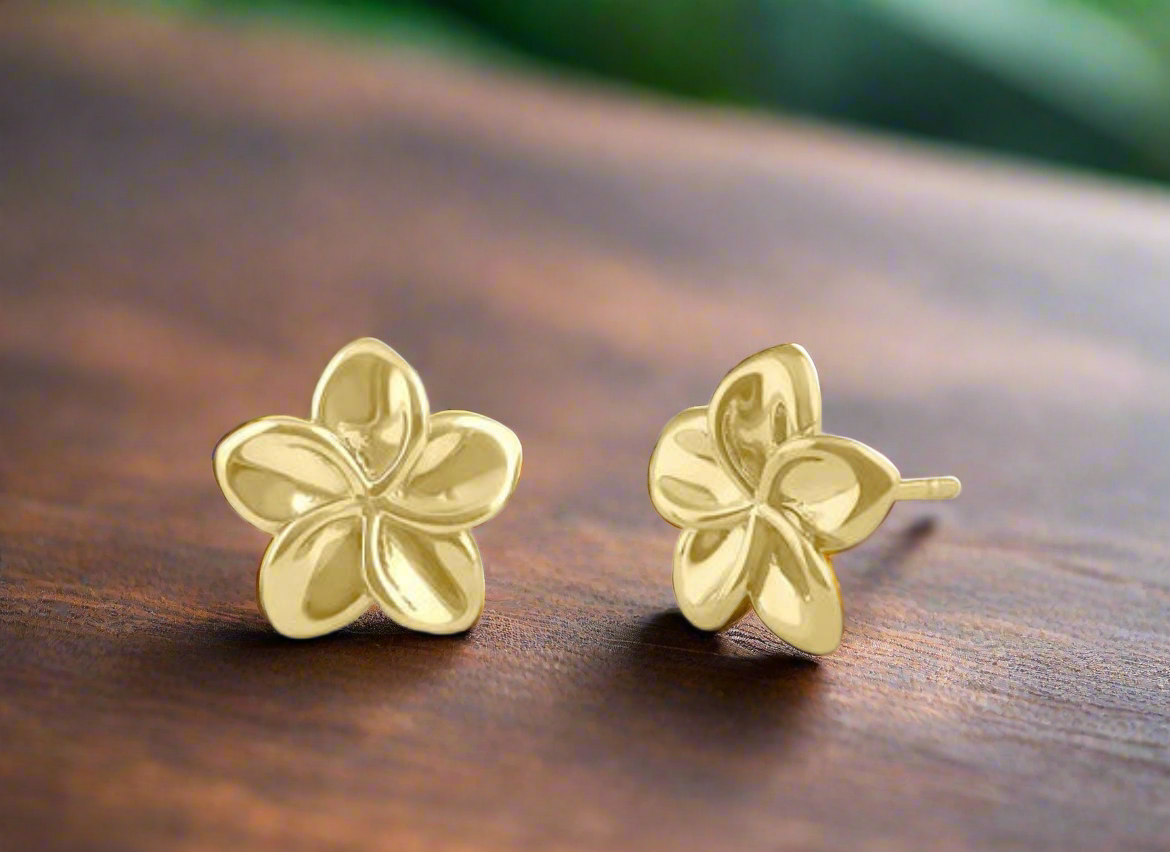Kiki- 14K Gold Plumeria Earrings PREORDER